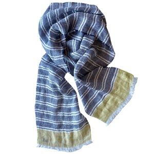 NWOT McNutt Linen Scarf Lightweight Gauze Airy Irish Navy Herringbone Stripe New
